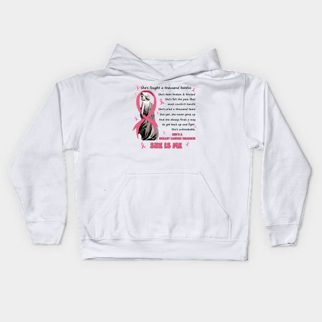 She's Fought A Thousand Battles She'S A Breast Cancer Warrior Kids Hoodie by Schoenberger Willard